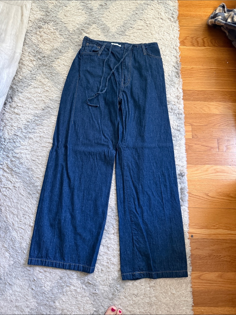 Zara Indigo Wide-Leg Drawstring Jeans